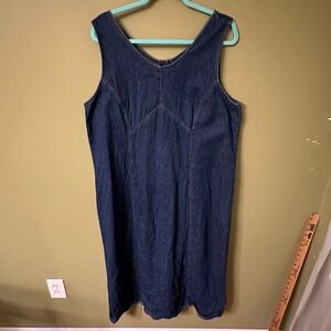 Venezia Vintage Jeans Dark Wash Denim Sleeveless Button Jumper Dress 14